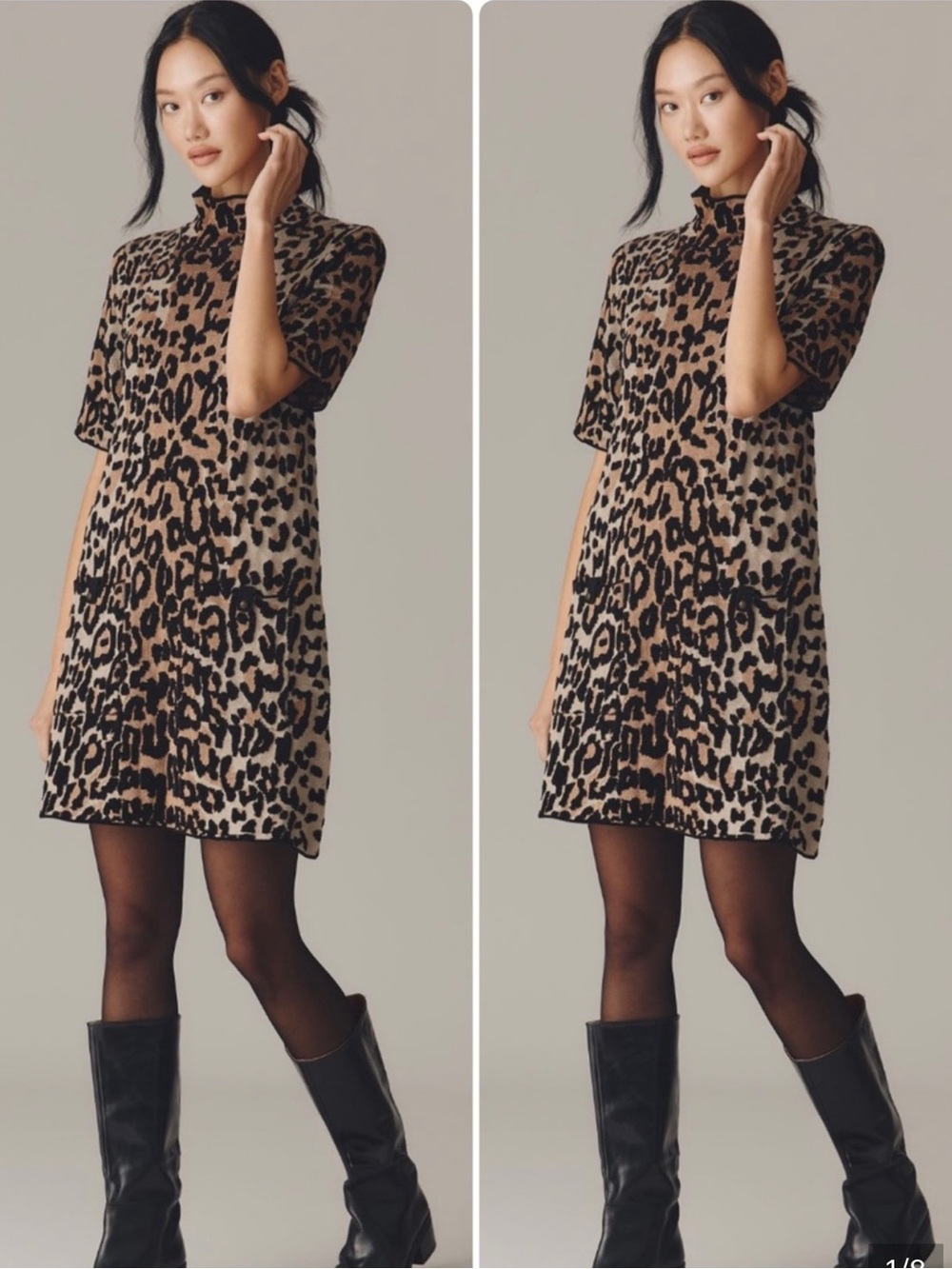 Maeve Leopard-Print Mock Neck Mini Dress - Tan, Black